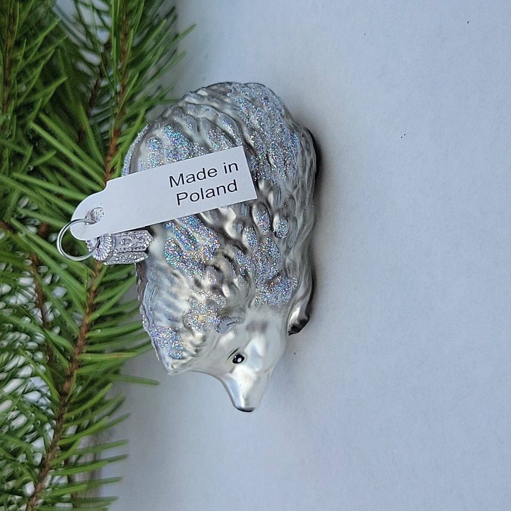 Silver Hedgehog Glittered Ornament - Made In Poland
